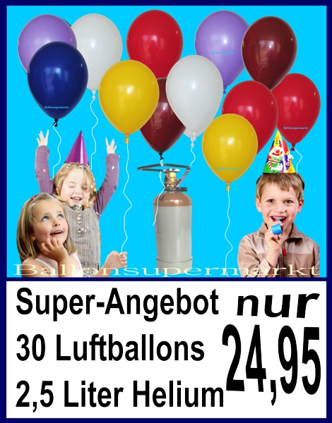 Super-Angebot: 30 Ballons mit 2,5 Liter Heliumflasche für nur 24,95 Euro